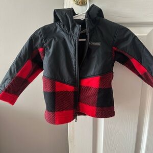 Columbia Kids Black and Red Checkered Puffer Jacket with hood